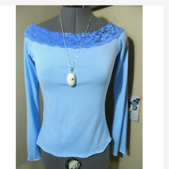 Lipstick Boutique Tops - SOLD OUT! Nwt LIPSTICK Lace trim Blouse M Blue Hand Dyed